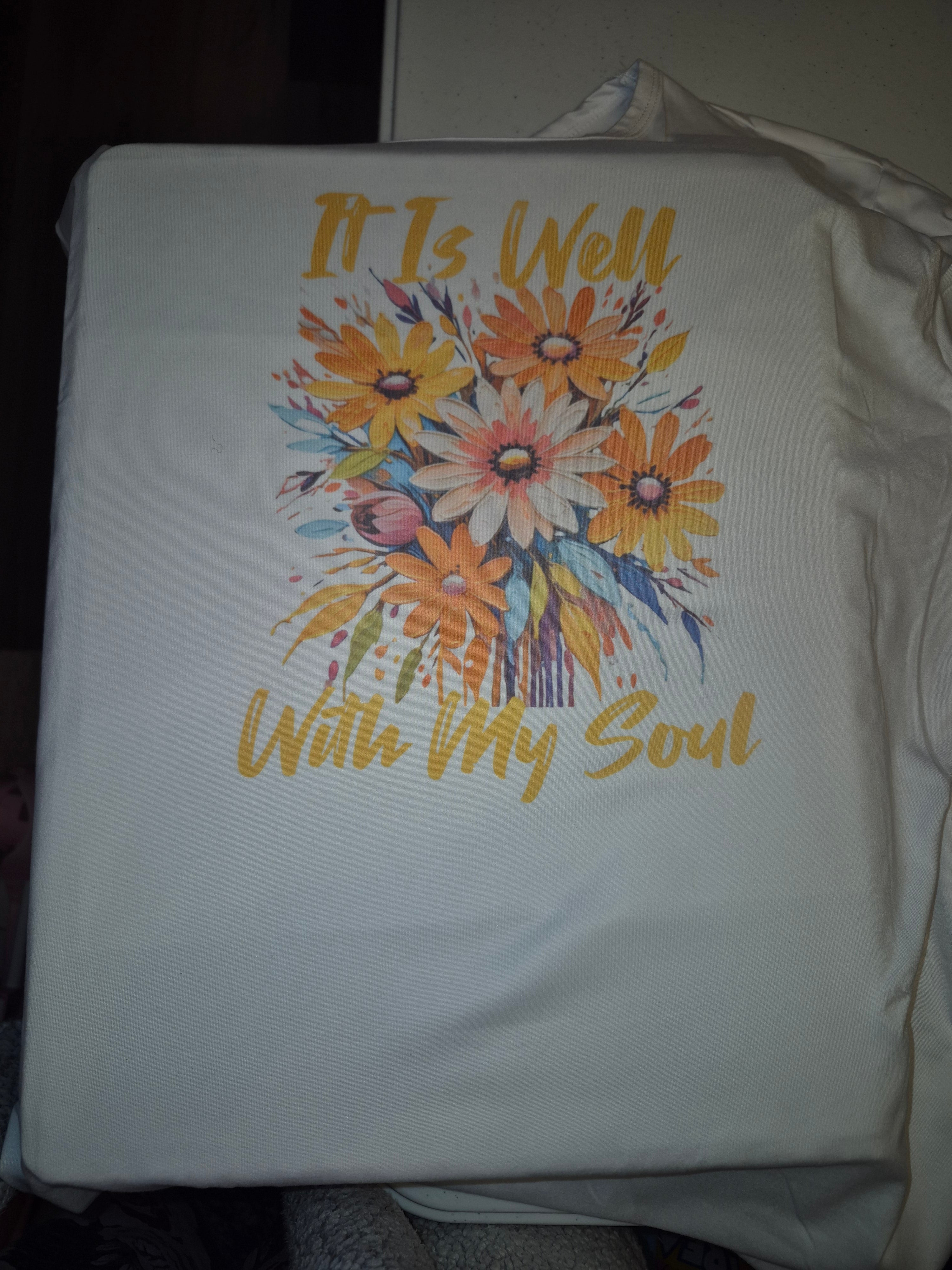 "All is well with my soul" flower short sleeve polyester