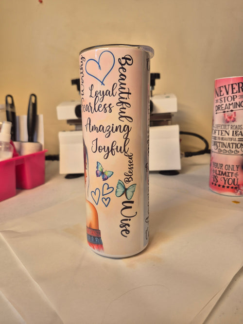 "I am" inspirational quotes butterflies tumbler