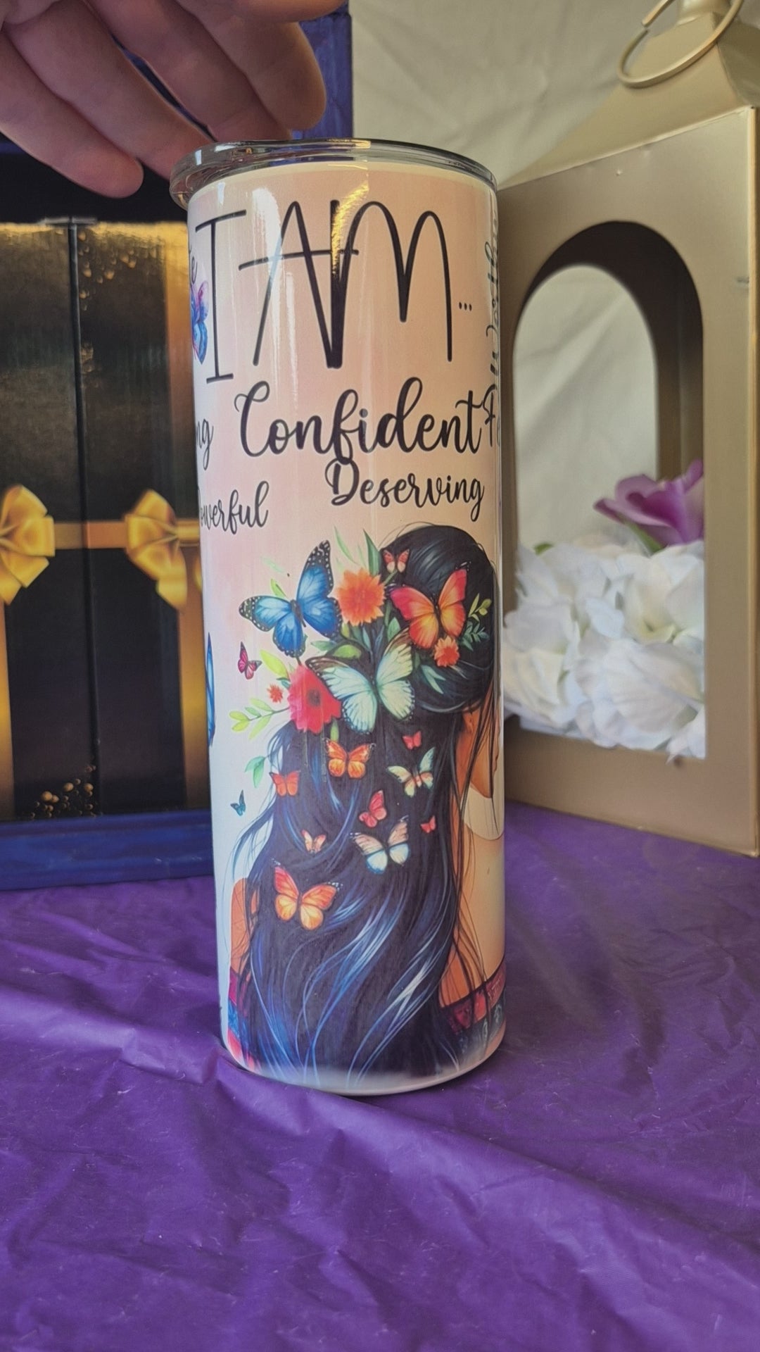"I am" inspirational quotes butterflies tumbler