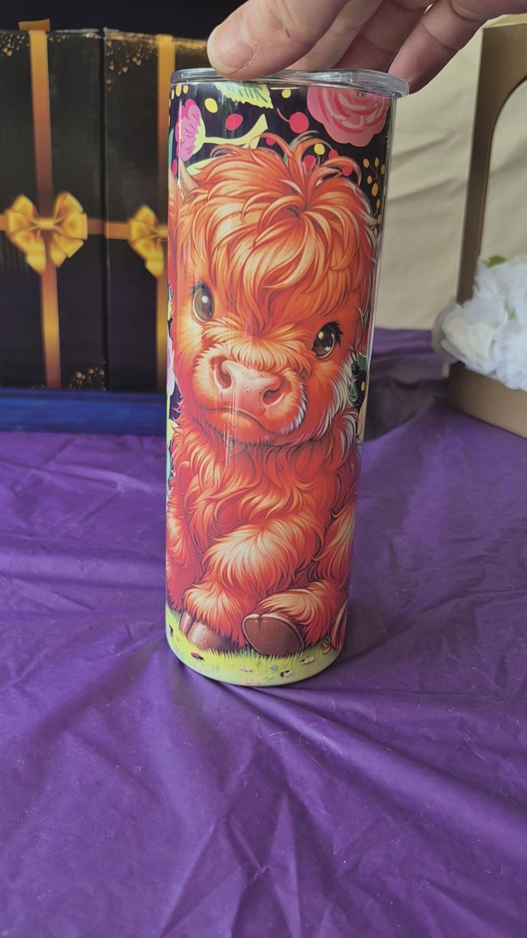 Highlander cow flowers(black) 20oz tumbler