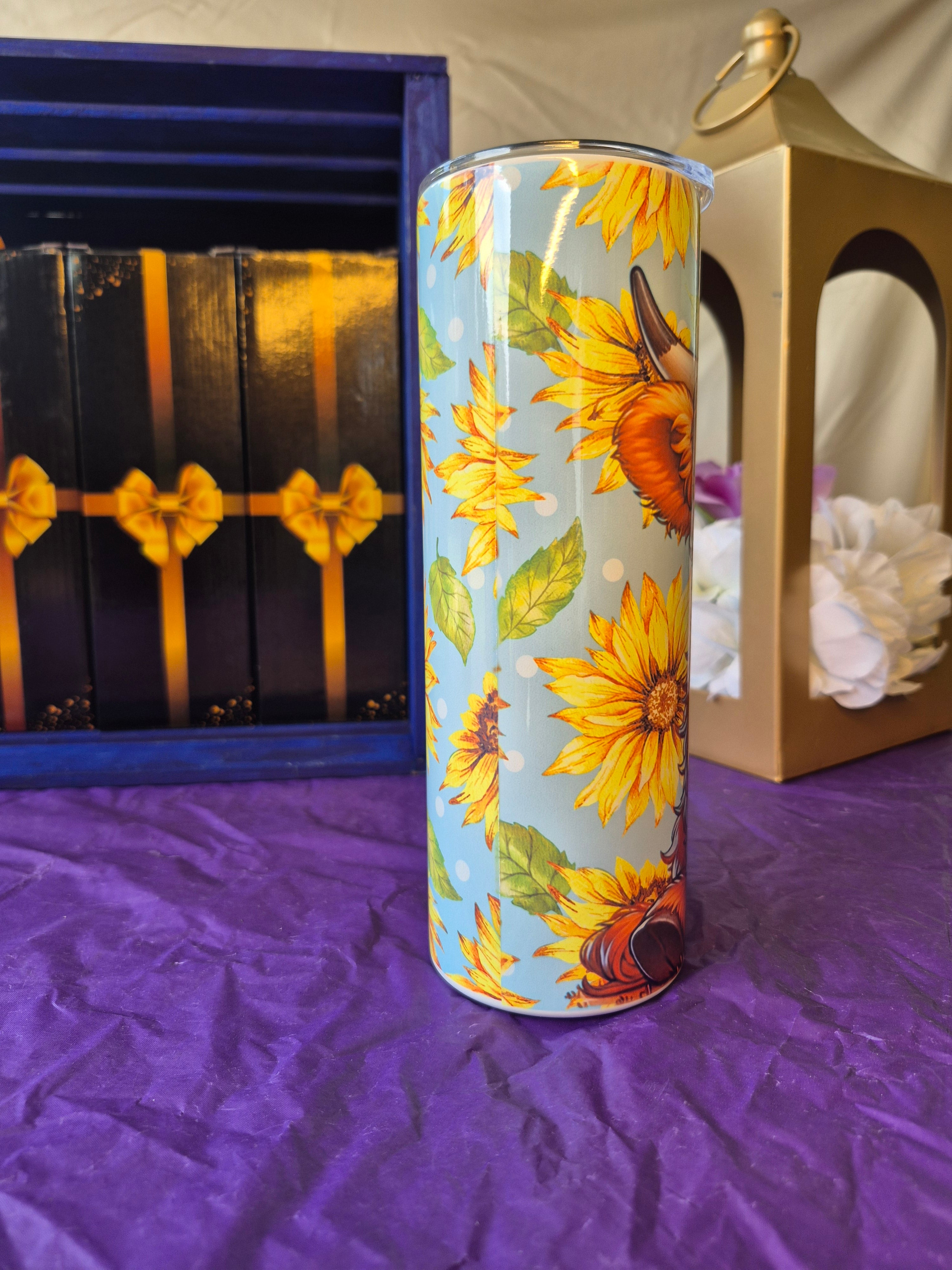 Sunflower highland cow 20oz tumbler