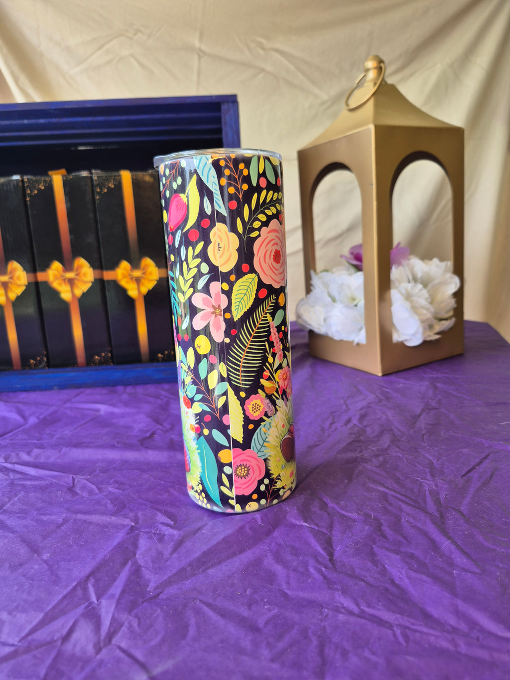 Highlander cow flowers(black) 20oz tumbler