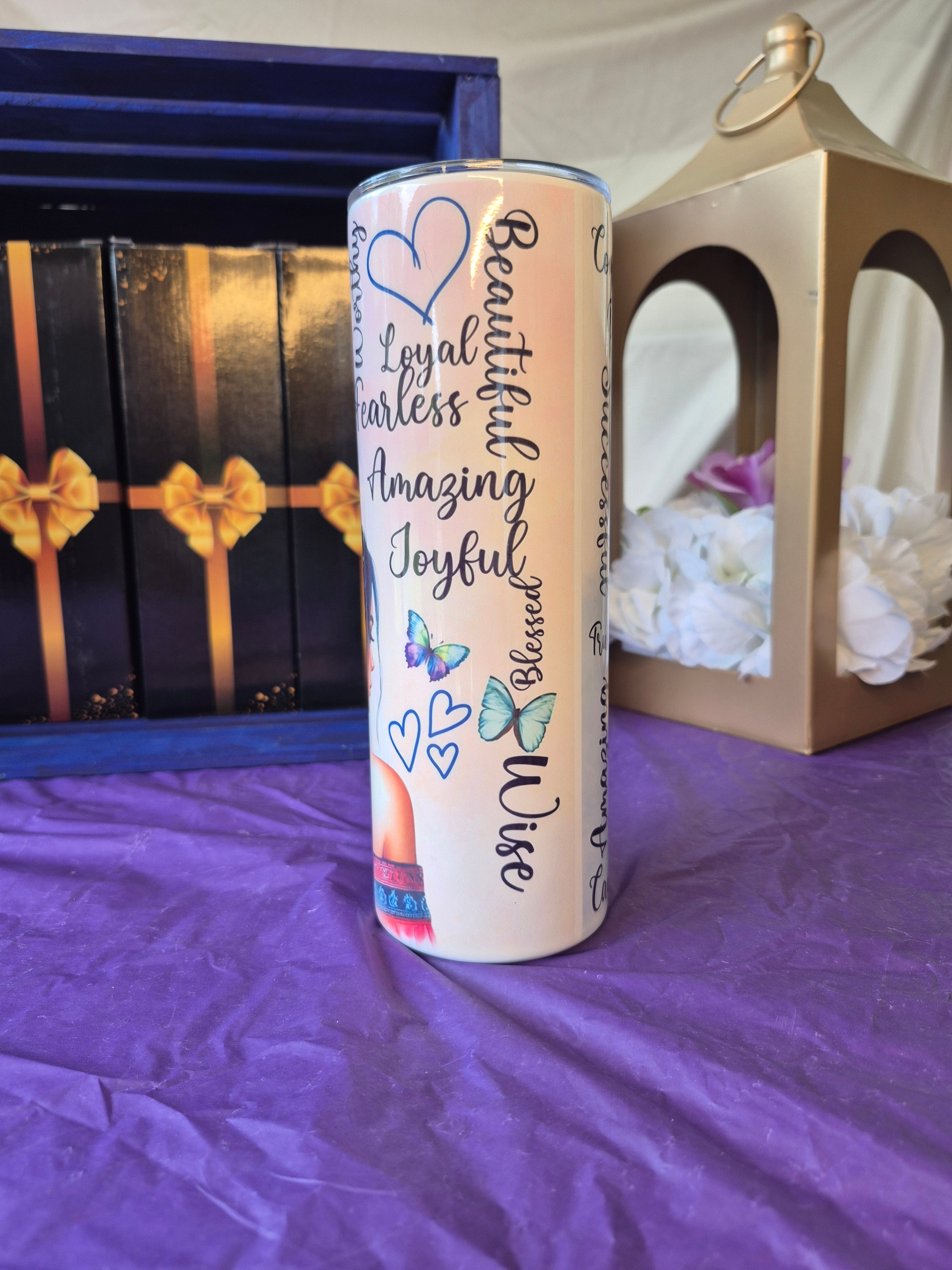 "I am" inspirational quotes butterflies tumbler