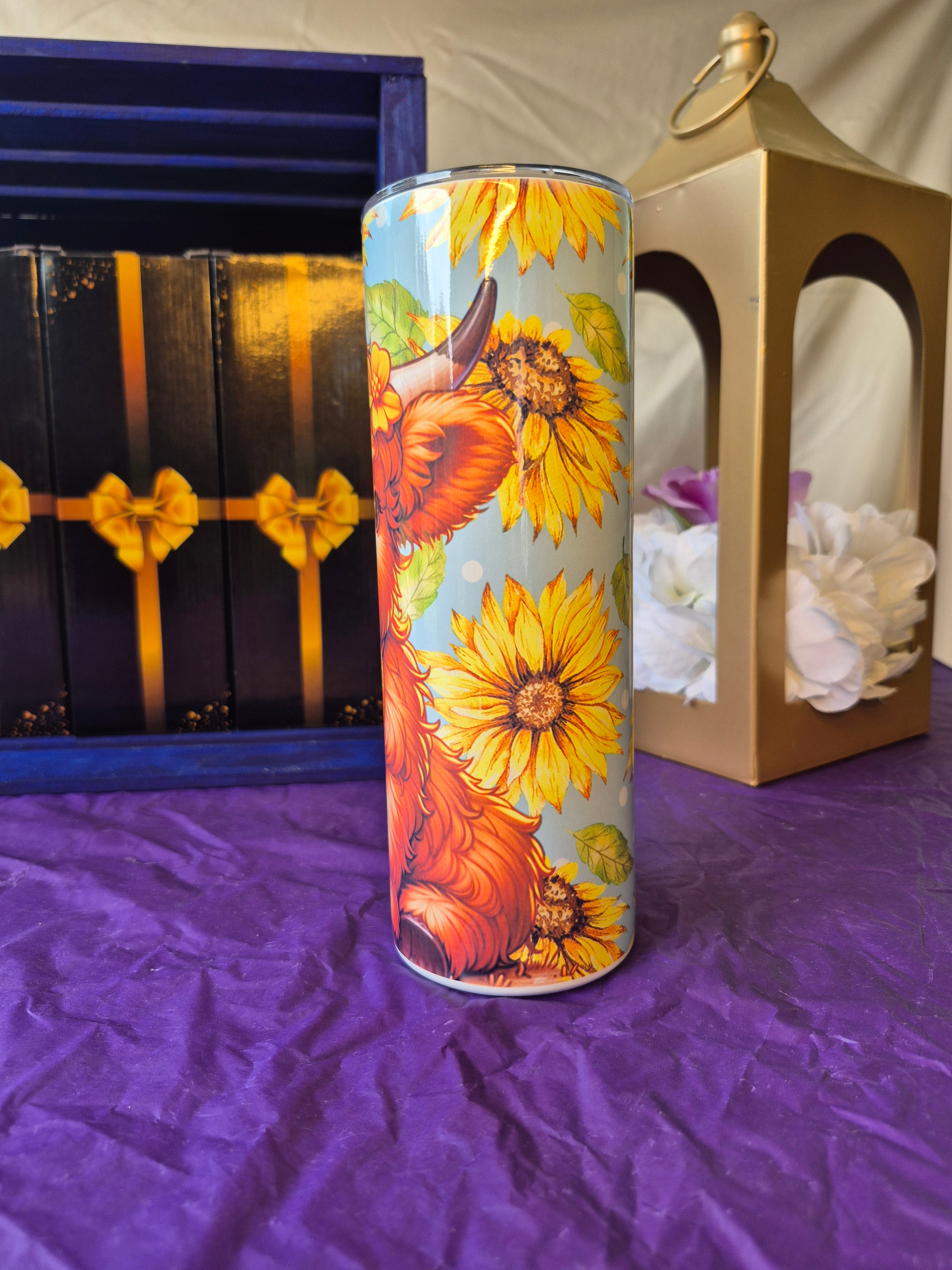 Sunflower highland cow 20oz tumbler